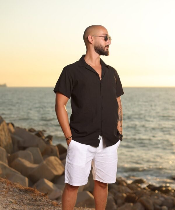 Black Men's Linen Shirt - Image 4