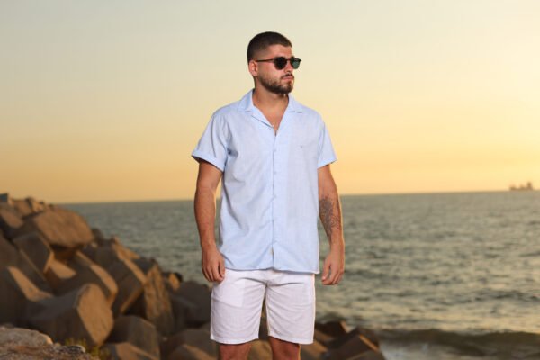 Light Blue Men’s Linen Shirt - Image 3