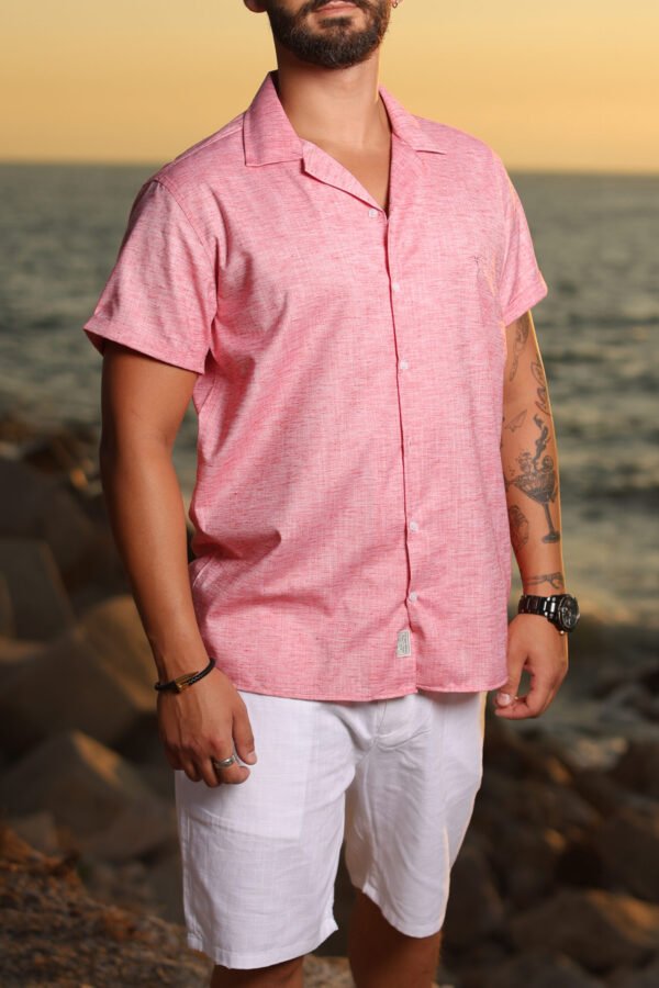 Pink Men's Linen Shirt - Image 2