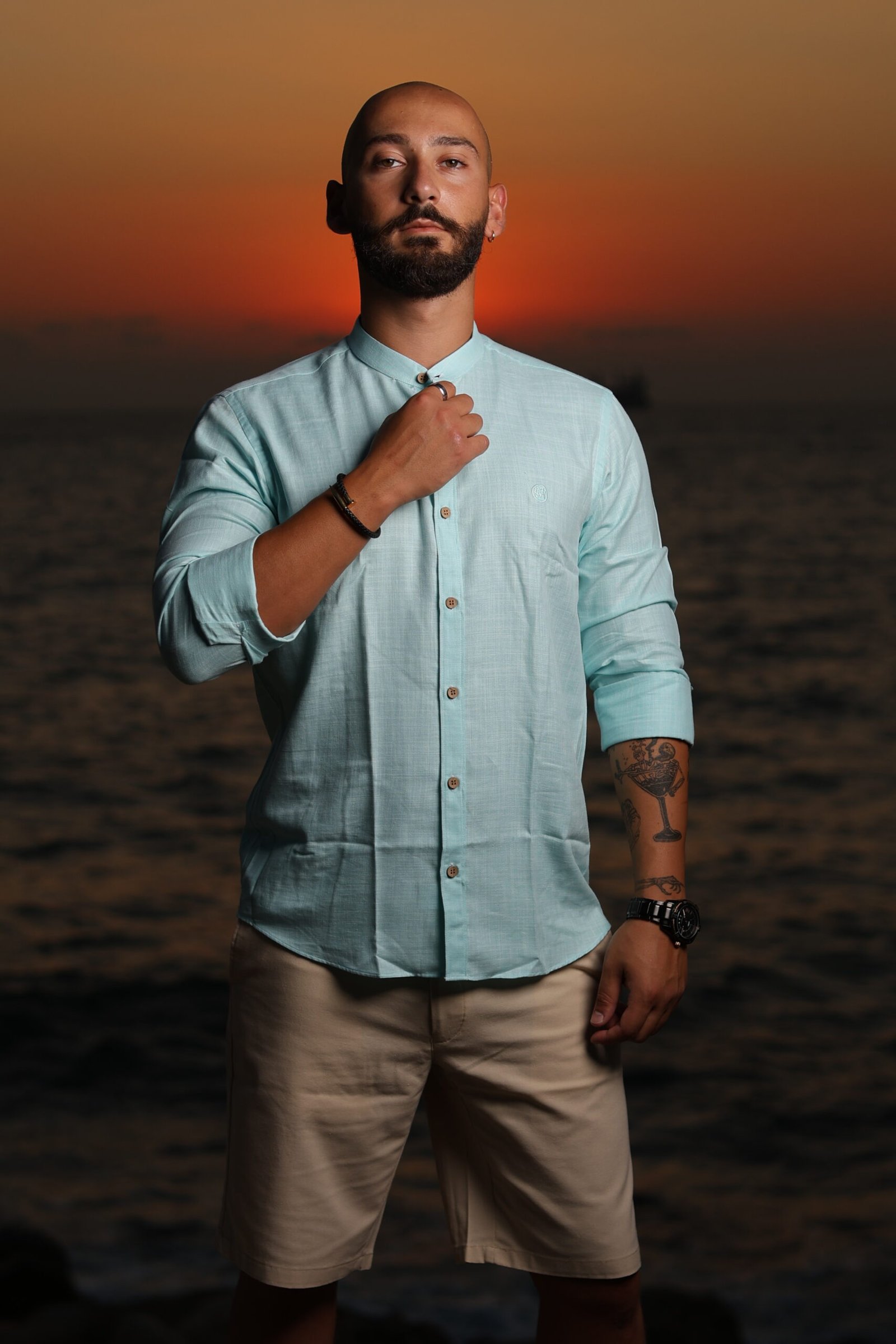 Men's Linen Blue Cyan Buttoned Shirt