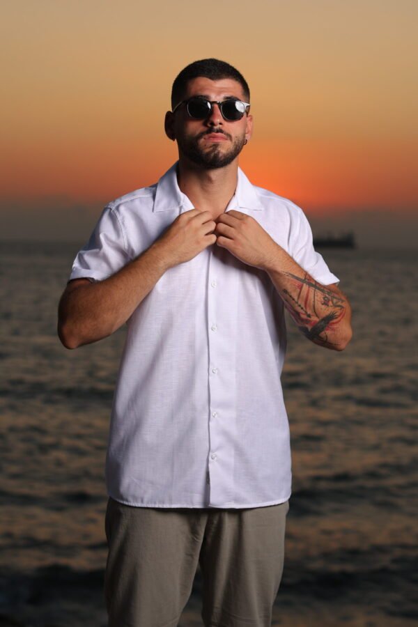 White Linen Half Sleeve Shirt - Image 2