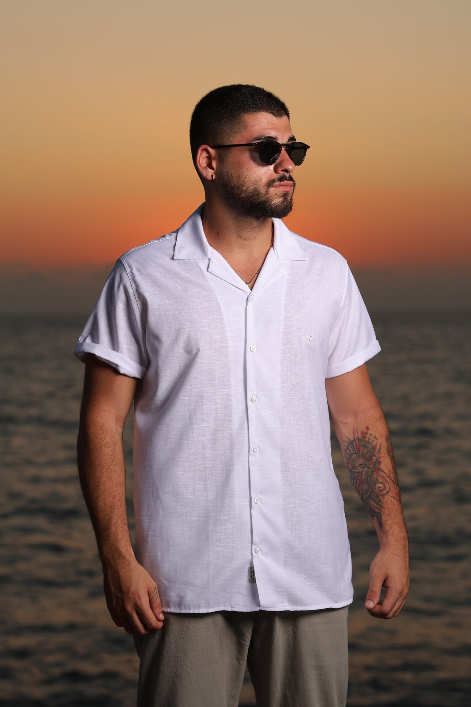 White Linen Half Sleeve Shirt