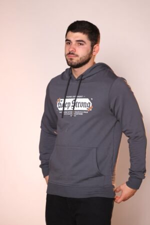 “Keep Strong” Graphic Hoodie – Charcoal Grey