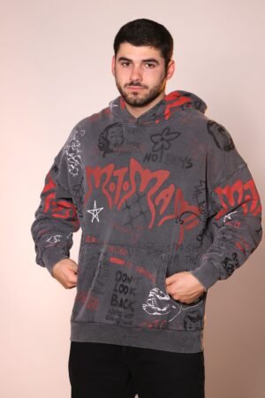 GREY HOODIE WITH GRAFFITI ARTWORK